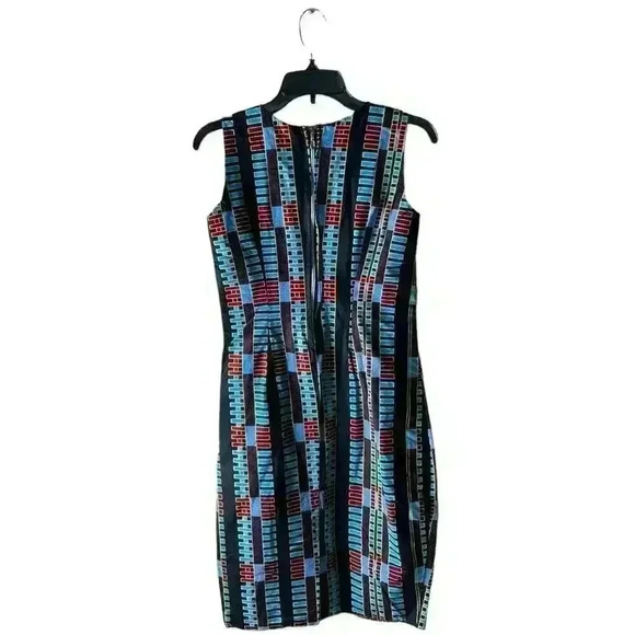 African Handmade Dress Women's Size 4 Sleeveless Fitted Geometric Multicolor - Picture 2 of 7